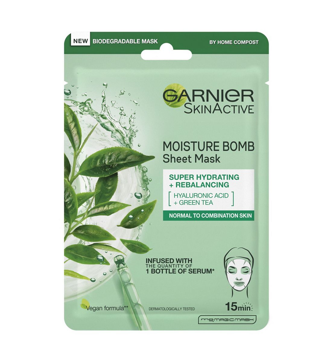 Garnier Moisture Bomb Green Tea And Hyaluronic Acid Sheet Mask Hydrating & Rebalancing Face