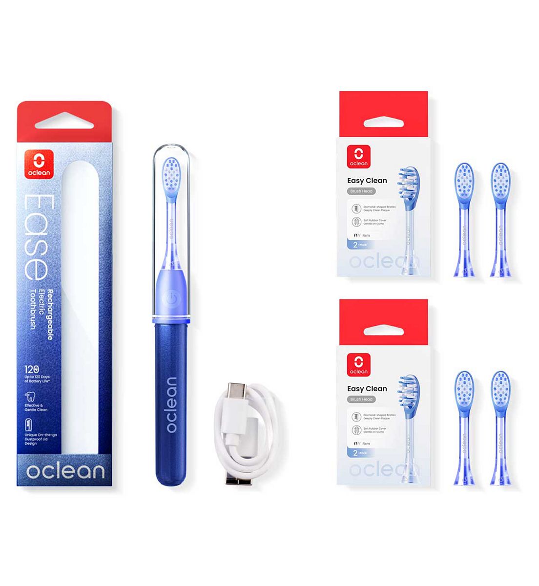 Oclean Ease Rechargeable Toothbrush With Brush Heads In Blue
